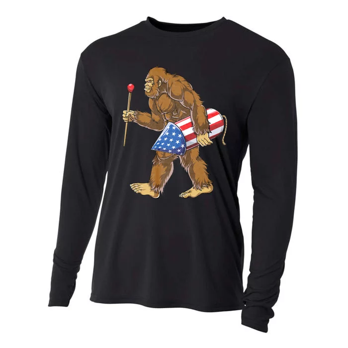 Bigfoot Fireworks 4th Of July Sasquatch American Flag Us Cooling Performance Long Sleeve Crew