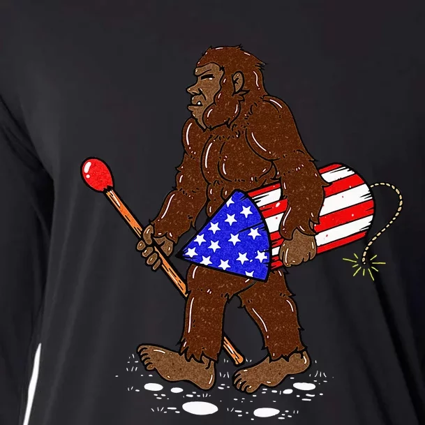 Bigfoot Fireworks 4th Of July Funny Men Sasquatch Lover Cooling Performance Long Sleeve Crew