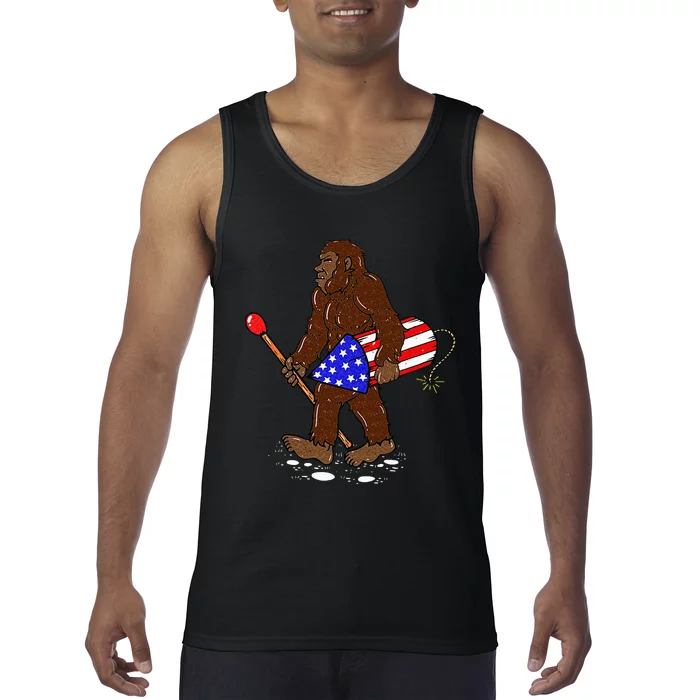 Bigfoot Fireworks 4th Of July Funny Men Sasquatch Lover Tank Top