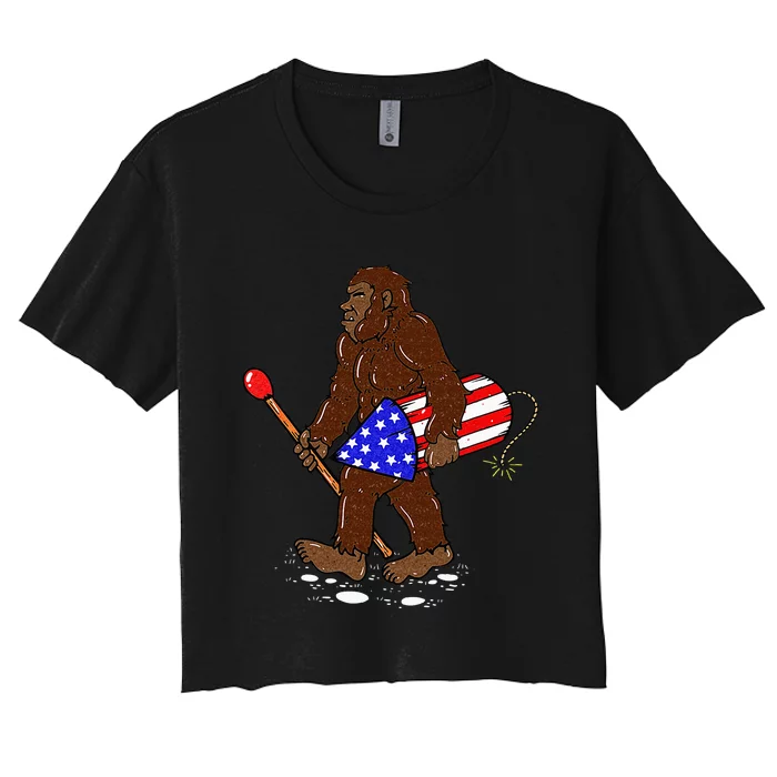 Bigfoot Fireworks 4th Of July Funny Men Sasquatch Lover Women's Crop Top Tee