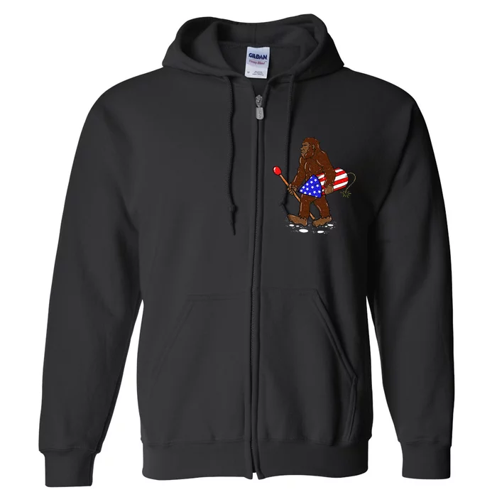 Bigfoot Fireworks 4th Of July Funny Men Sasquatch Lover Full Zip Hoodie