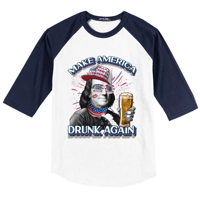 Benjamin Franklin 4th Of July Make America Drunk Again Usa Gift Baseball Sleeve Shirt