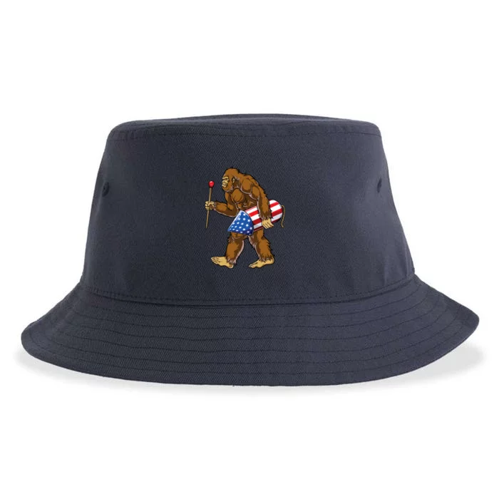 Bigfoot Fireworks 4th Of July Funny Boys Men Sasquatch Lover Sustainable Bucket Hat