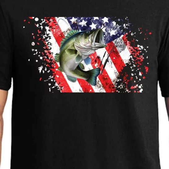 Bass Fishing American Flag 4th Of July Design For Fisher Cute Gift Pajama Set