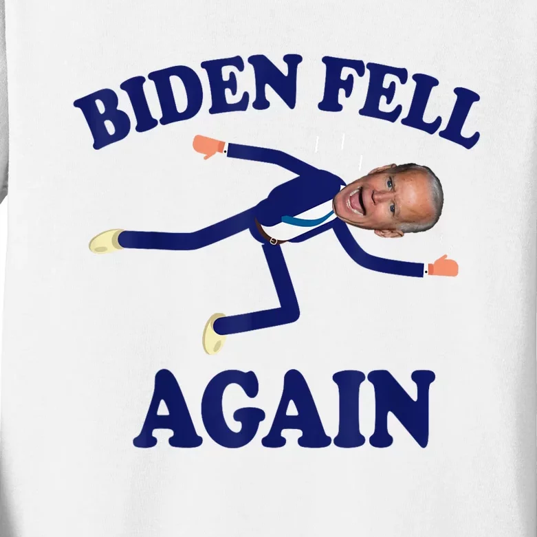 Biden Fell Again Funny Joe Biden Fell Kids Long Sleeve Shirt