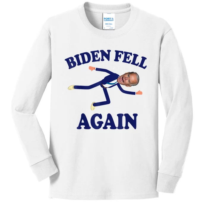 Biden Fell Again Funny Joe Biden Fell Kids Long Sleeve Shirt