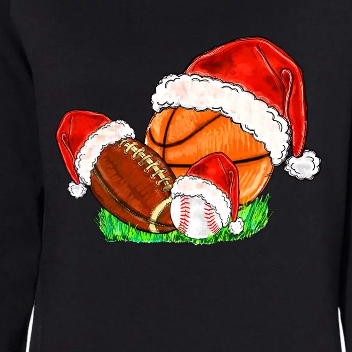 Baseball Football And Basketball With Santa Hats Xmas Funny Gift Womens California Wash Sweatshirt