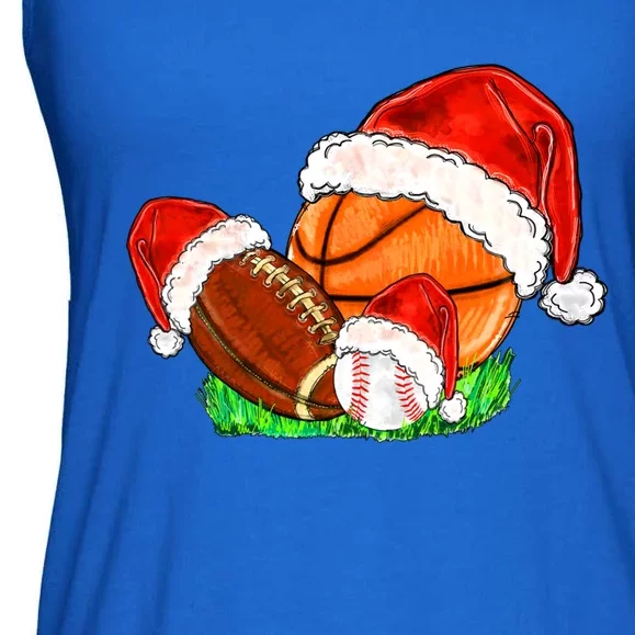 Baseball Football And Basketball With Santa Hats Xmas Funny Gift Ladies Essential Flowy Tank