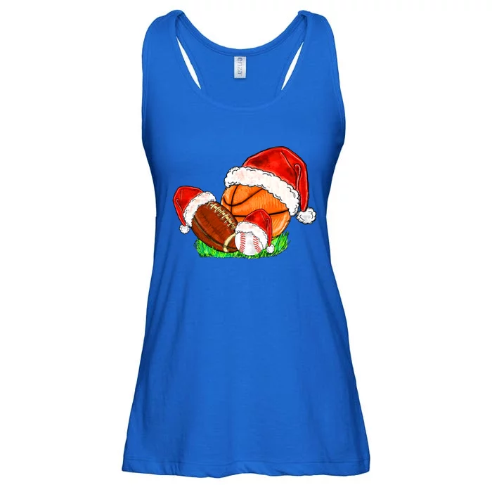 Baseball Football And Basketball With Santa Hats Xmas Funny Gift Ladies Essential Flowy Tank