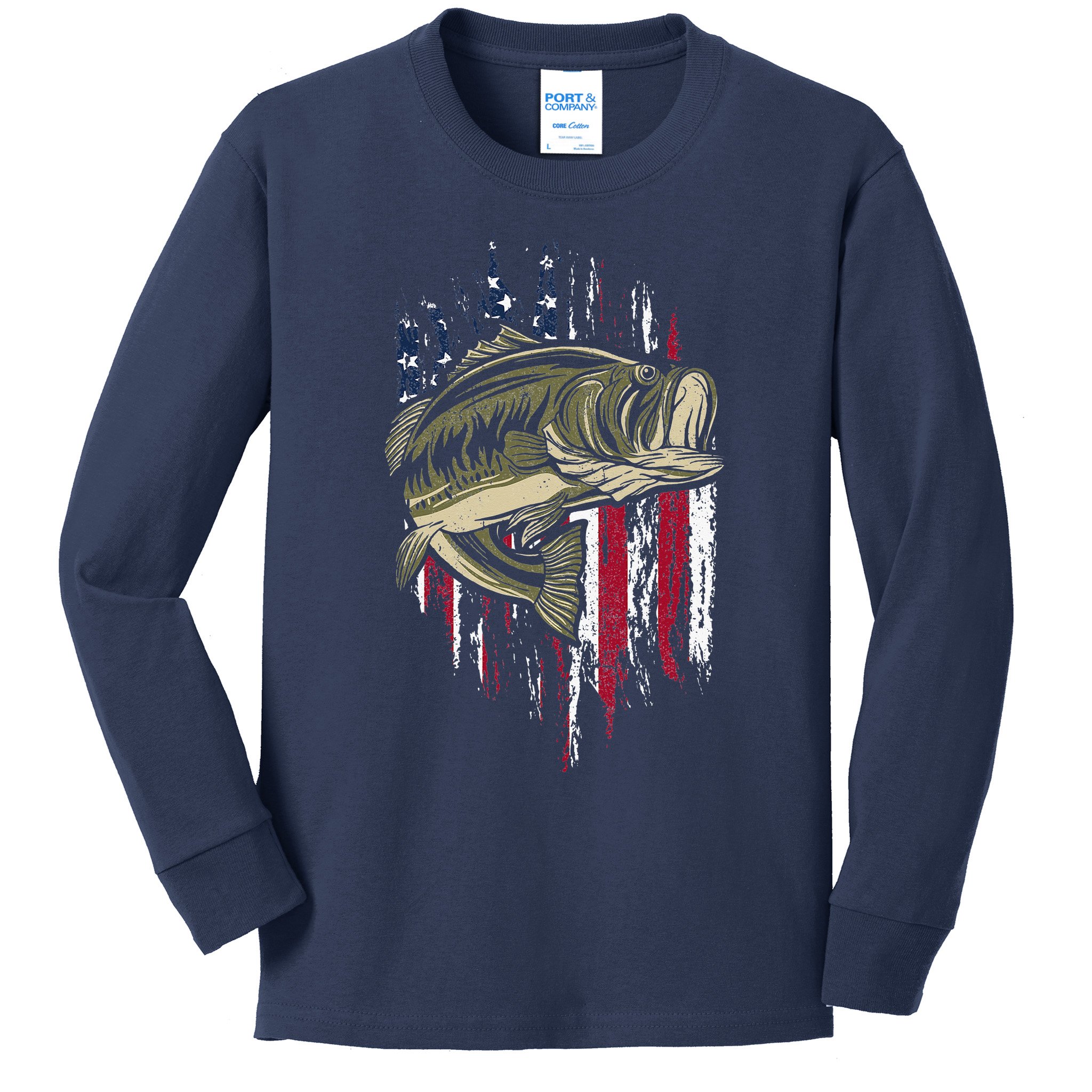 Bass Fishing American Flag - Fishing - Long Sleeve T-Shirt