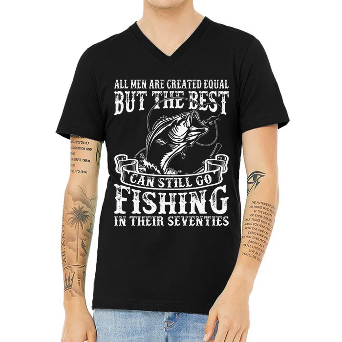 Birthday Fishing All Equal Fishing In The Seventies V-Neck T-Shirt