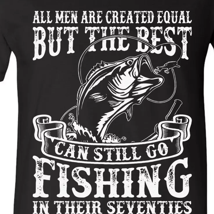 Birthday Fishing All Equal Fishing In The Seventies V-Neck T-Shirt