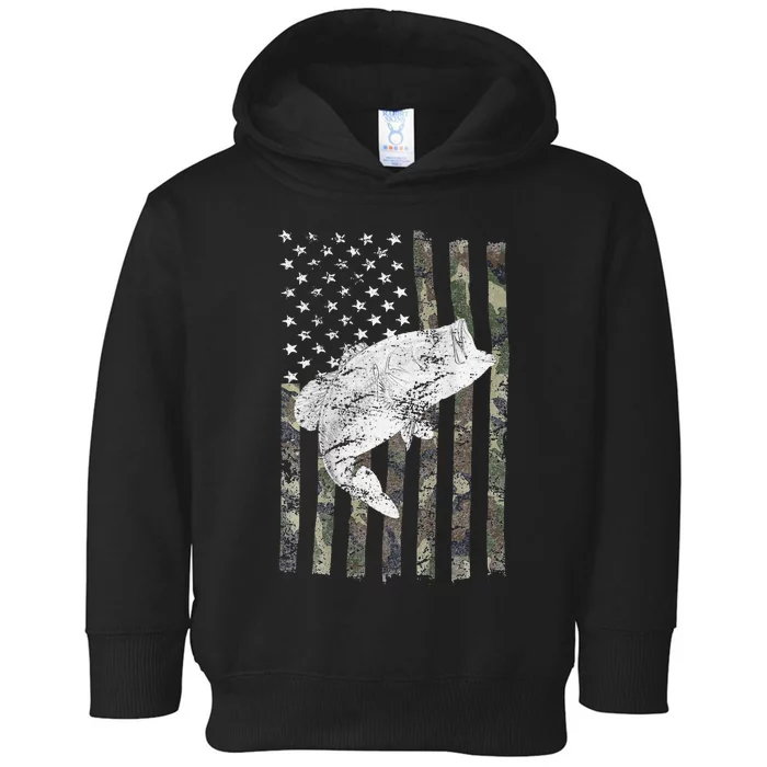 Bass Fishing American Camo USA Flag For Fisherman (On Back) Toddler Hoodie