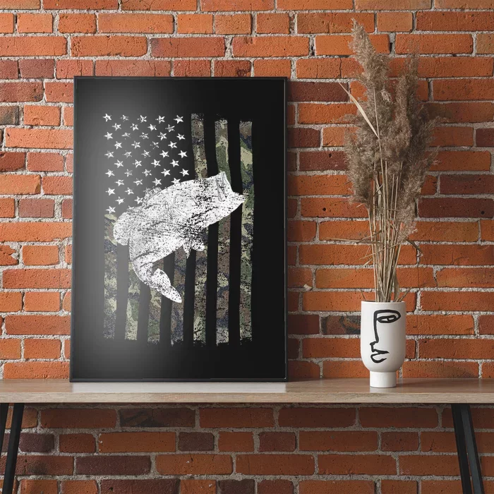 Bass Fishing American Camo USA Flag For Fisherman Poster