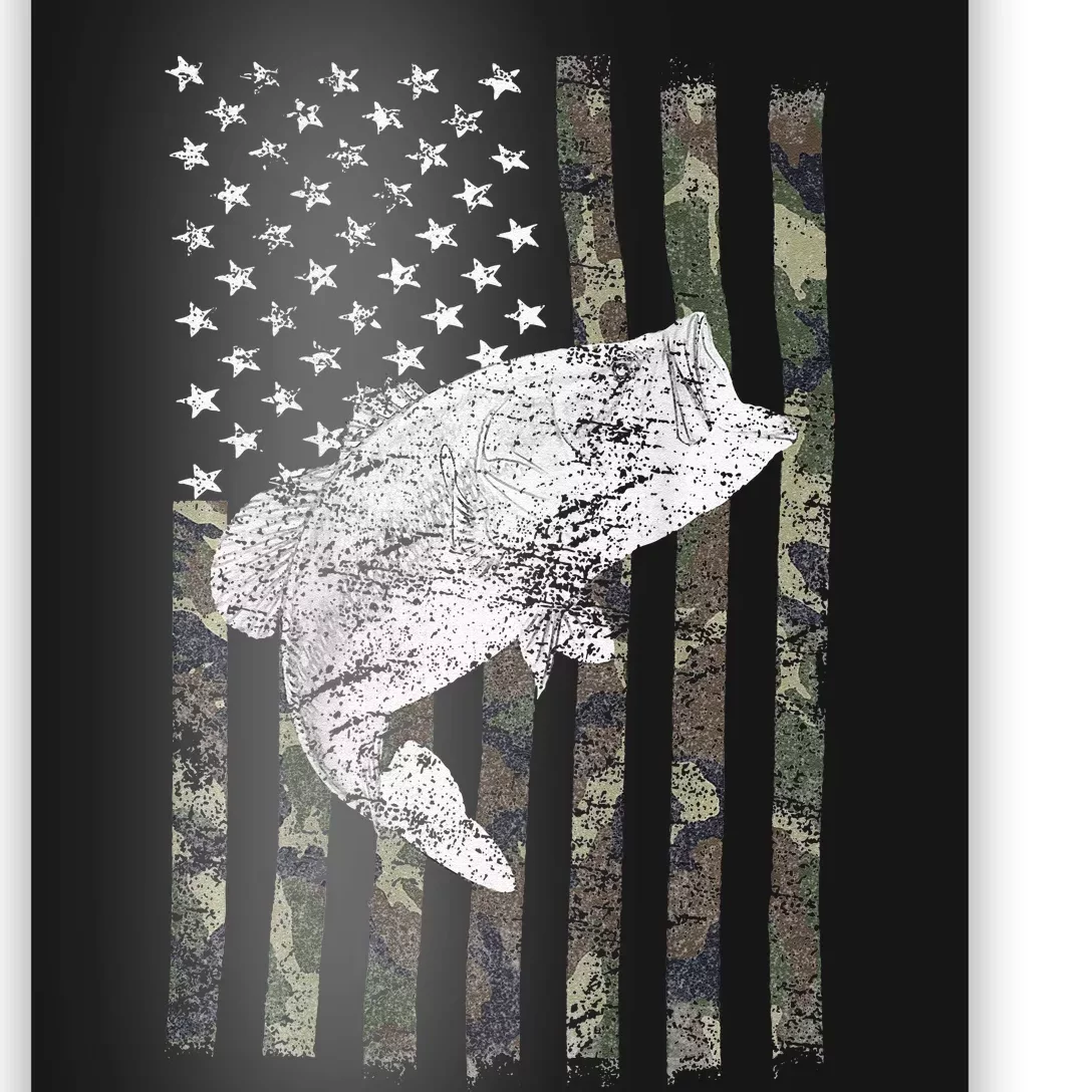 Bass Fishing American Camo USA Flag For Fisherman Poster