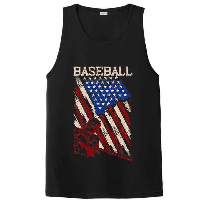 Baseball Fan American Baseball Player USA Flag Baseball Performance Tank