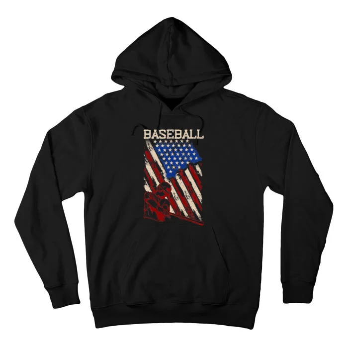 Baseball Fan American Baseball Player USA Flag Baseball Tall Hoodie