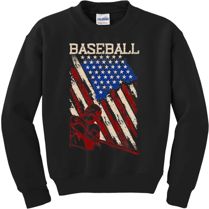 Baseball Fan American Baseball Player USA Flag Baseball Kids Sweatshirt