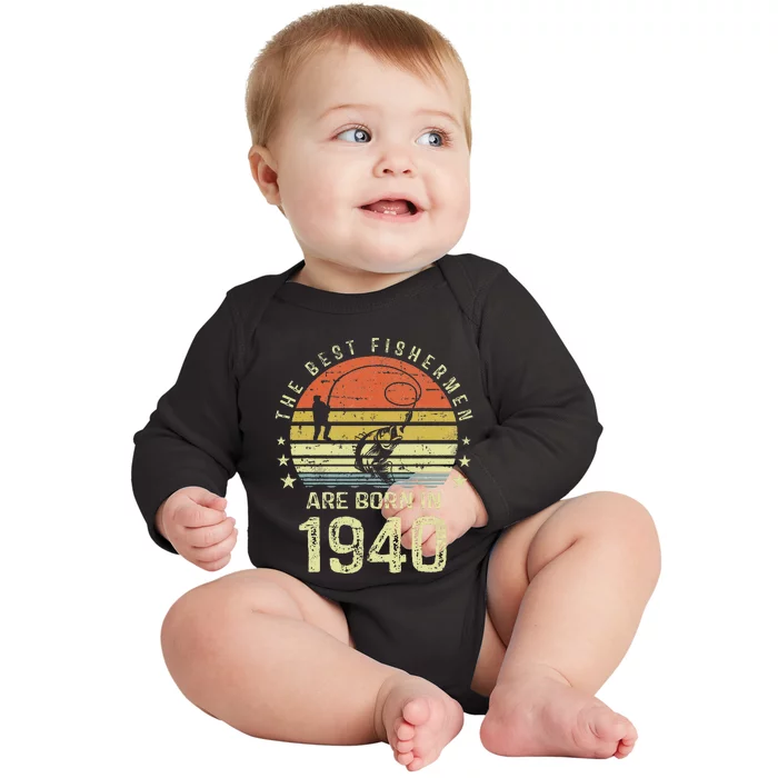 Best Fishermen Are Born In 1940 81st Birthday Fishing Gift Baby Long Sleeve Bodysuit