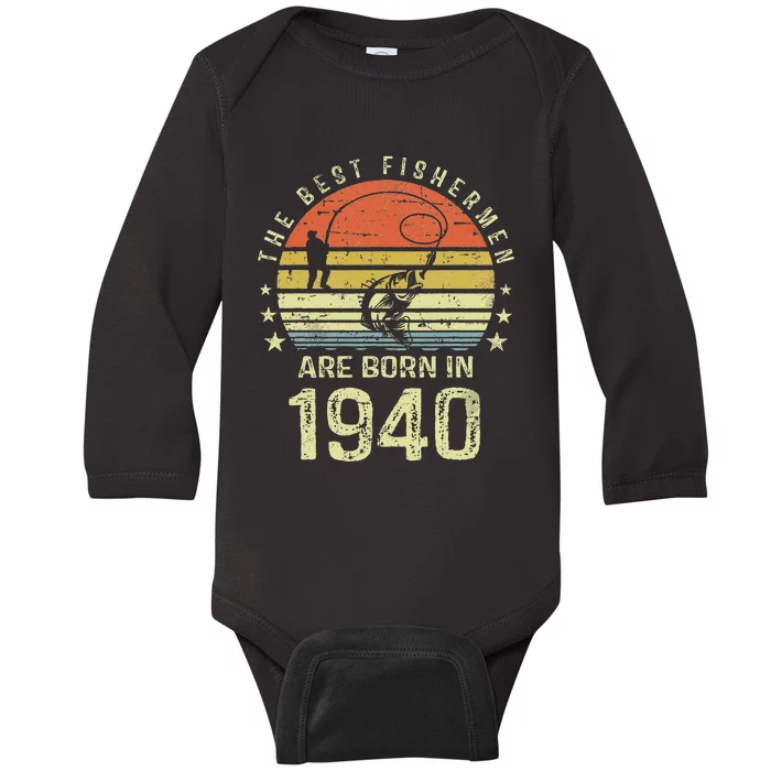 Best Fishermen Are Born In 1940 81st Birthday Fishing Gift Baby Long Sleeve Bodysuit