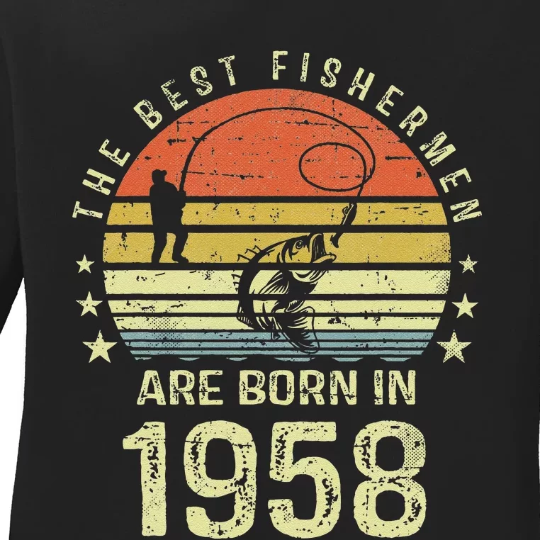 Best Fishermen Are Born In 1958 63rd Birthday Fishing Gift Ladies Long Sleeve Shirt