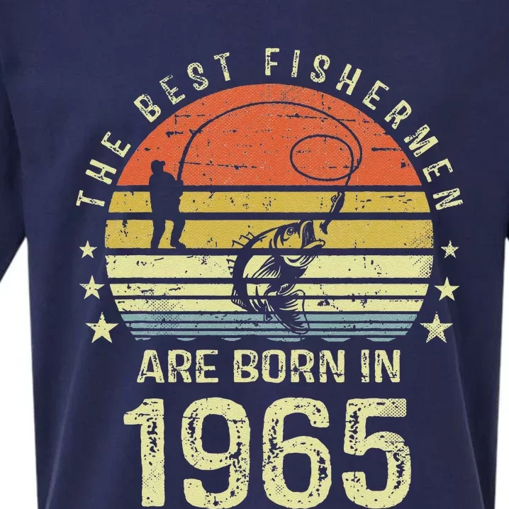 Best Fishermen Are Born In 1965 56th Birthday Fishing Gift Sueded Cloud Jersey T-Shirt