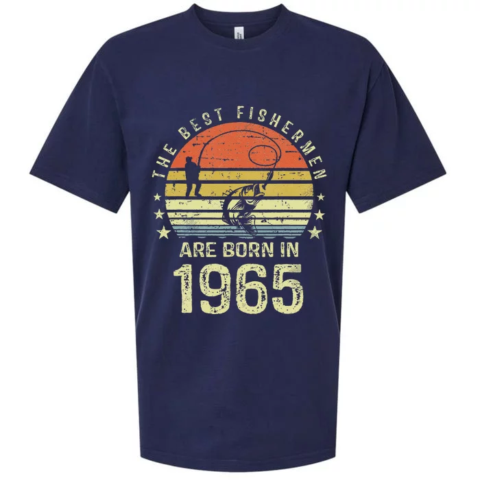 Best Fishermen Are Born In 1965 56th Birthday Fishing Gift Sueded Cloud Jersey T-Shirt