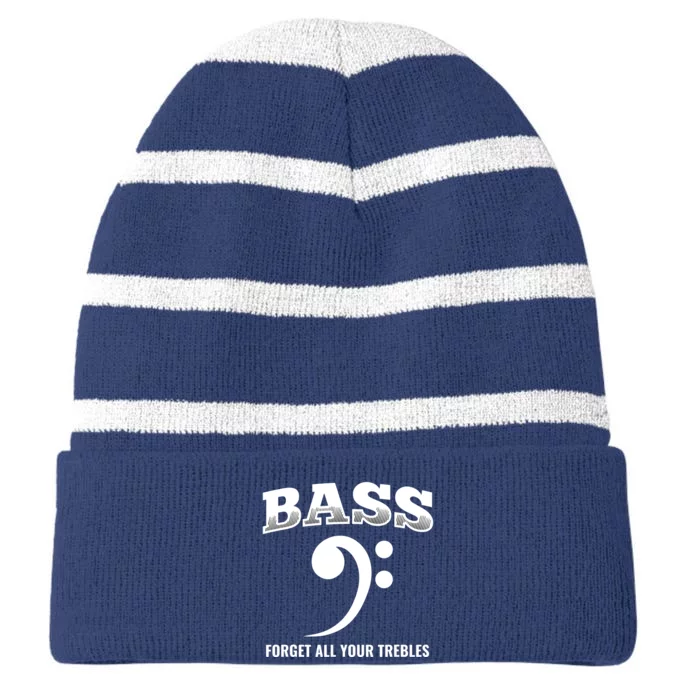 Bass Forget All Trebles Bass Player Bassist Striped Beanie with Solid Band