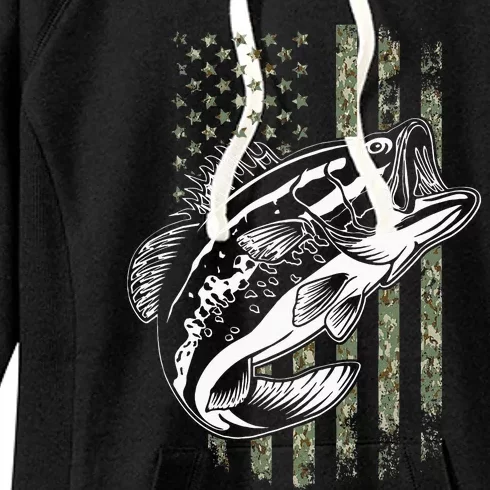 Bass Fishing American Camo Usa Flag Women's Fleece Hoodie