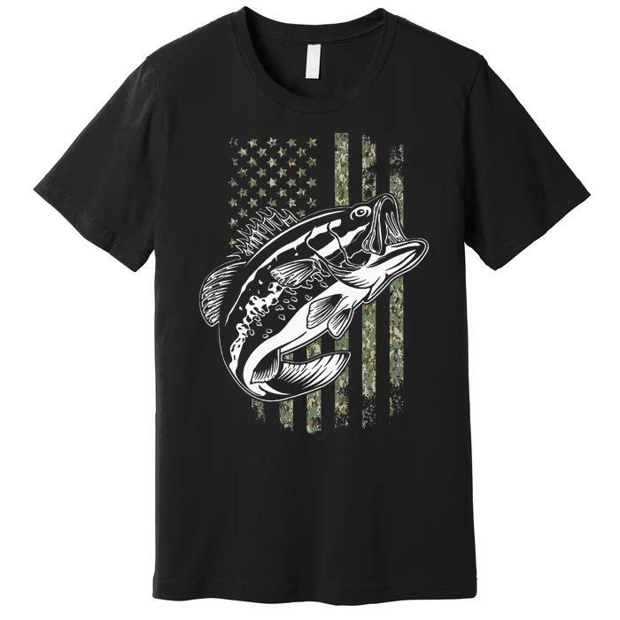 Bass Fishing American Camo Usa Flag Premium T-Shirt