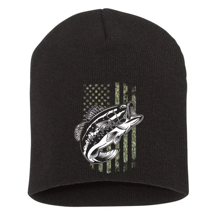 Bass Fishing American Camo Usa Flag Short Acrylic Beanie