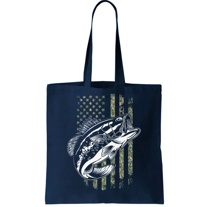 Bass Fishing American Camo USA Flag For Fisherman Tote Bag