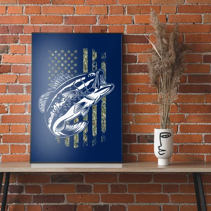 Bass Fishing American Camo USA Flag For Fisherman Poster