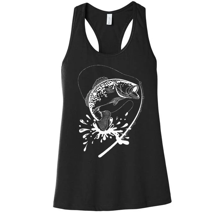 Bass Fishing Angling Fishhook Fisherman Sport Black Fish Women's Racerback Tank