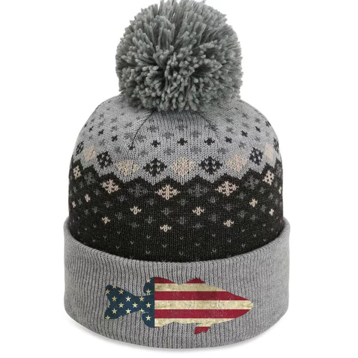 Bass Fishing American Flag Vintage Patriotic Fisherman Gift The Baniff Cuffed Pom Beanie