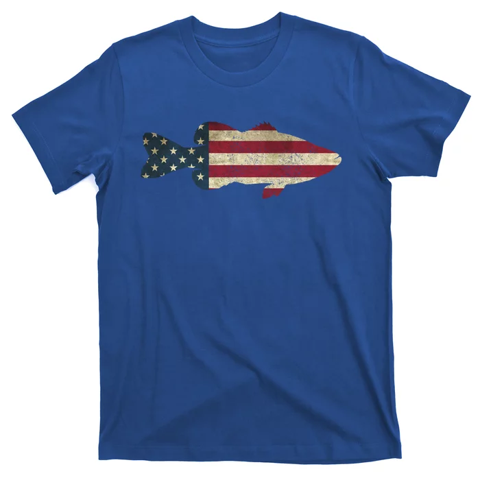 Bass Fishing American Flag Vintage Patriotic Fisherman Gift T-Shirt