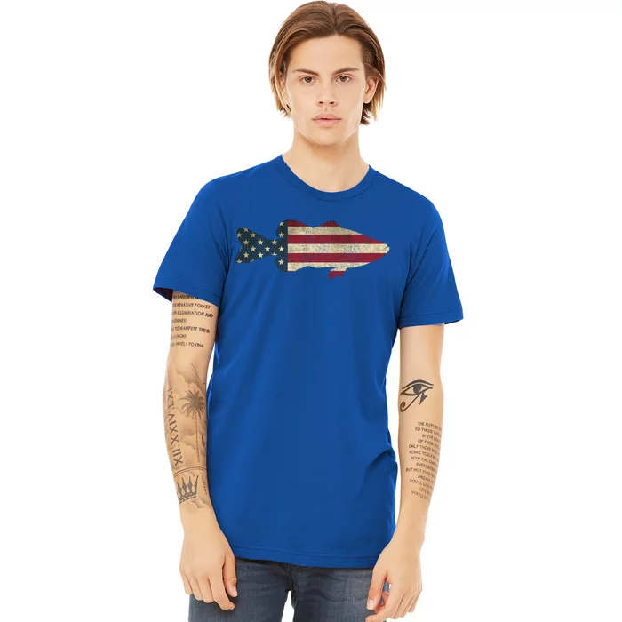 Bass Fishing American Flag Vintage Patriotic Fisherman Gift Premium T-Shirt