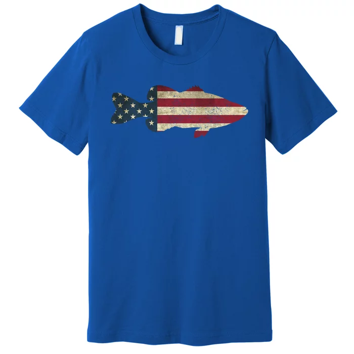 Bass Fishing American Flag Vintage Patriotic Fisherman Gift Premium T-Shirt