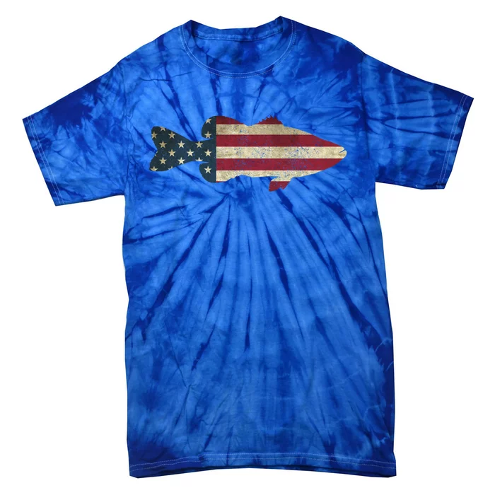 Bass Fishing American Flag Vintage Patriotic Fisherman Gift Tie-Dye T-Shirt