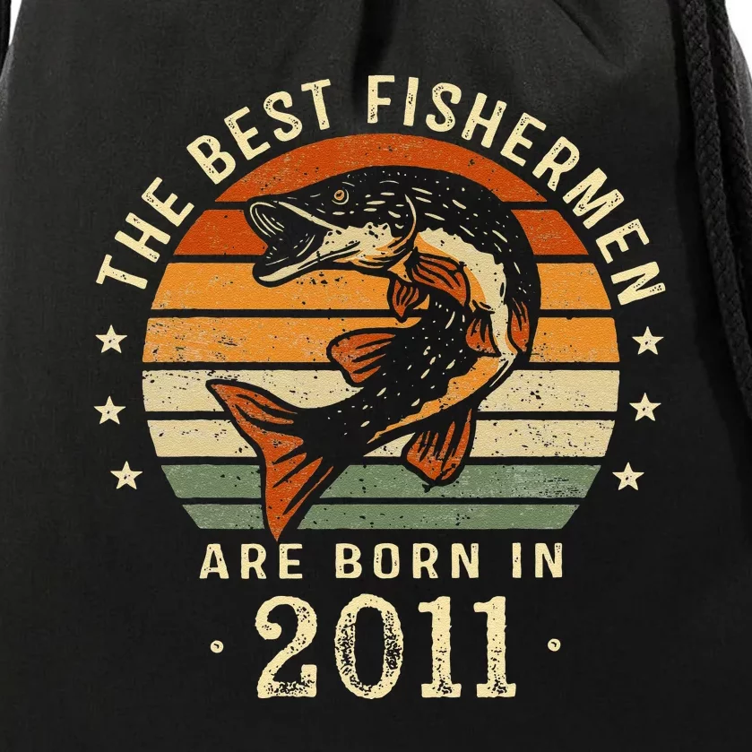 Best Fishermen Are Born In 2011 12th Birthday Fishing Gifts Drawstring Bag