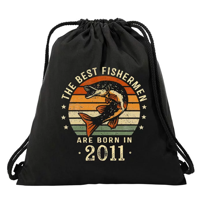 Best Fishermen Are Born In 2011 12th Birthday Fishing Gifts Drawstring Bag