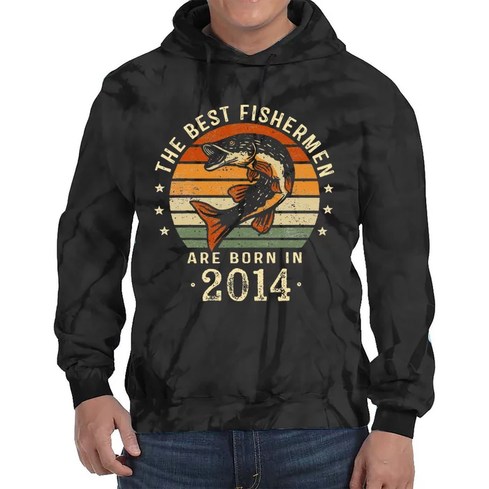 Best Fishermen Are Born In 2014 9th Birthday Fishing Gifts Tie Dye Hoodie