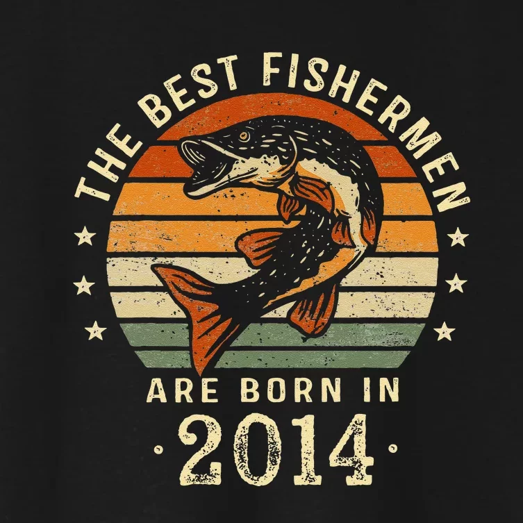 Best Fishermen Are Born In 2014 9th Birthday Fishing Gifts Women's Crop Top Tee