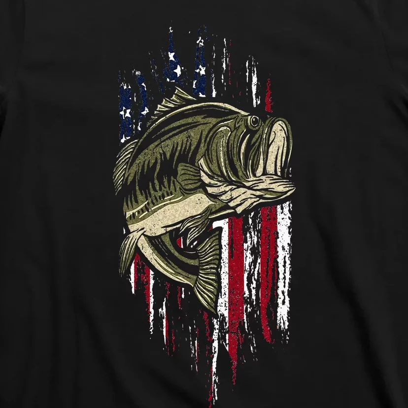 Bass Fishing American Flag 4th Of July Gift For Fisherman T-Shirt