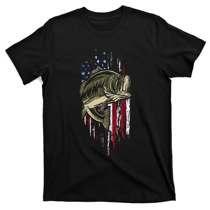 Bass Fishing American Flag 4th Of July Gift For Fisherman T-Shirt