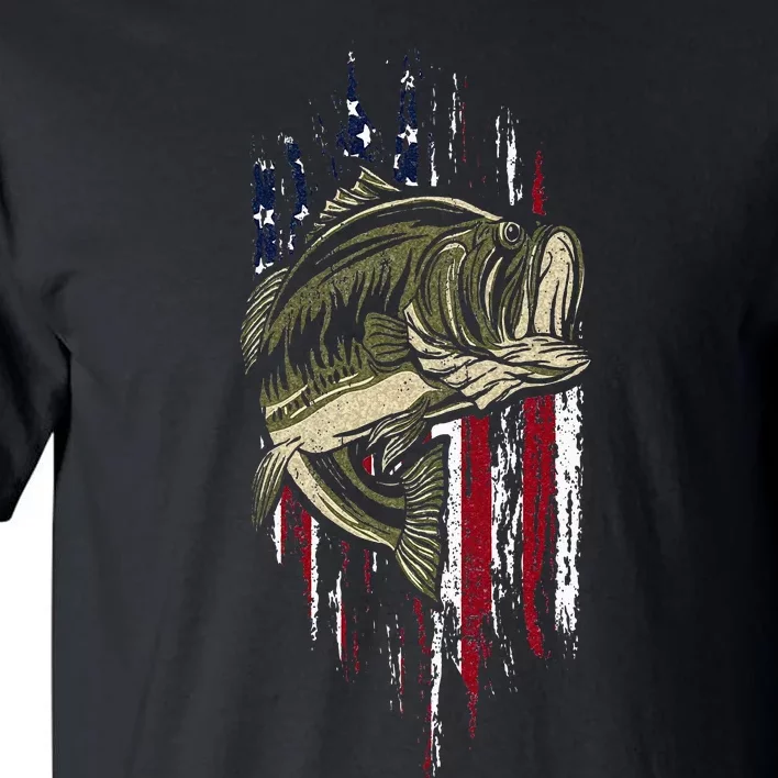 Bass Fishing American Flag 4th Of July Gift For Fisherman Tall T-Shirt