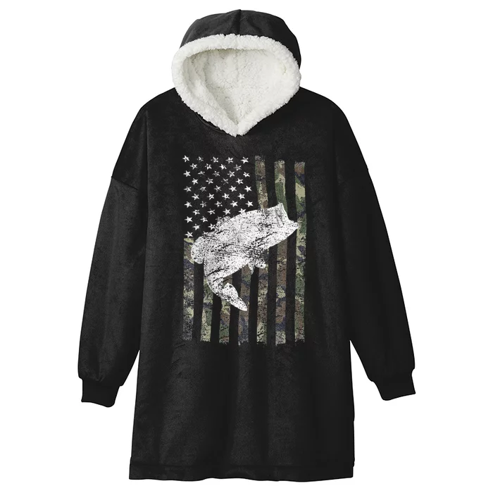 Bass Fishing American Camo USA Flag For Fisherman Hooded Wearable Blanket