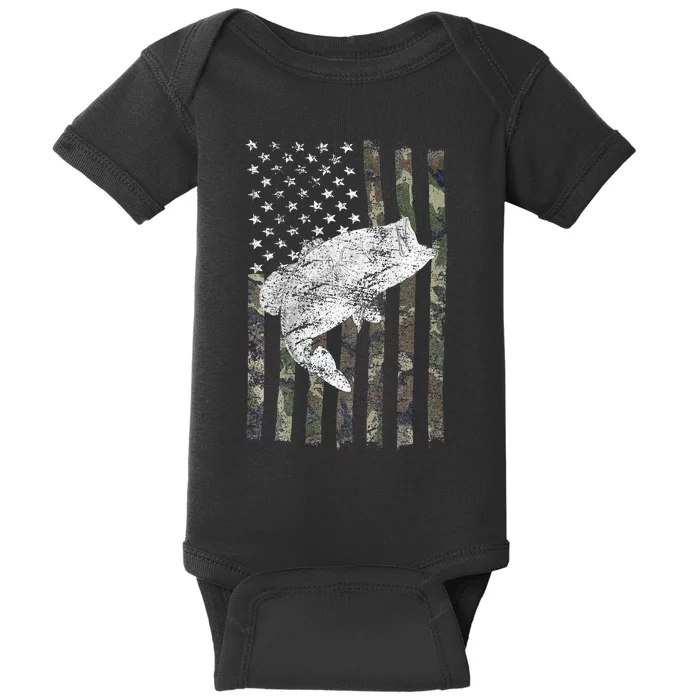 Bass Fishing American Camo USA Flag For Fisherman Baby Bodysuit