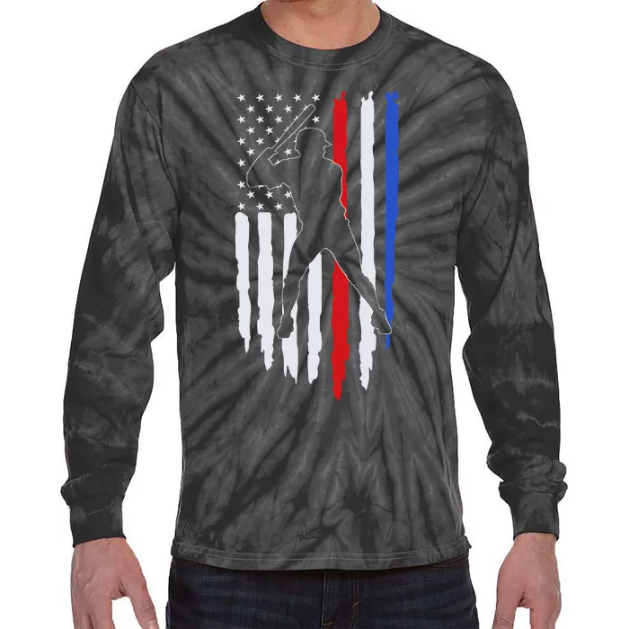 Baseball Flag America Tie-Dye Long Sleeve Shirt