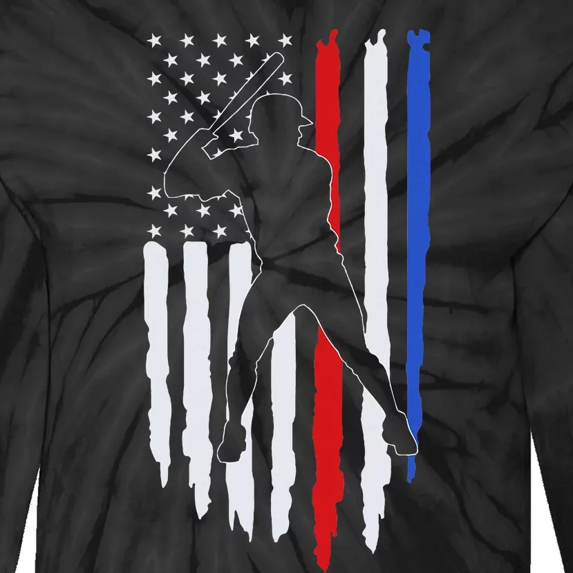 Baseball Flag America Tie-Dye Long Sleeve Shirt